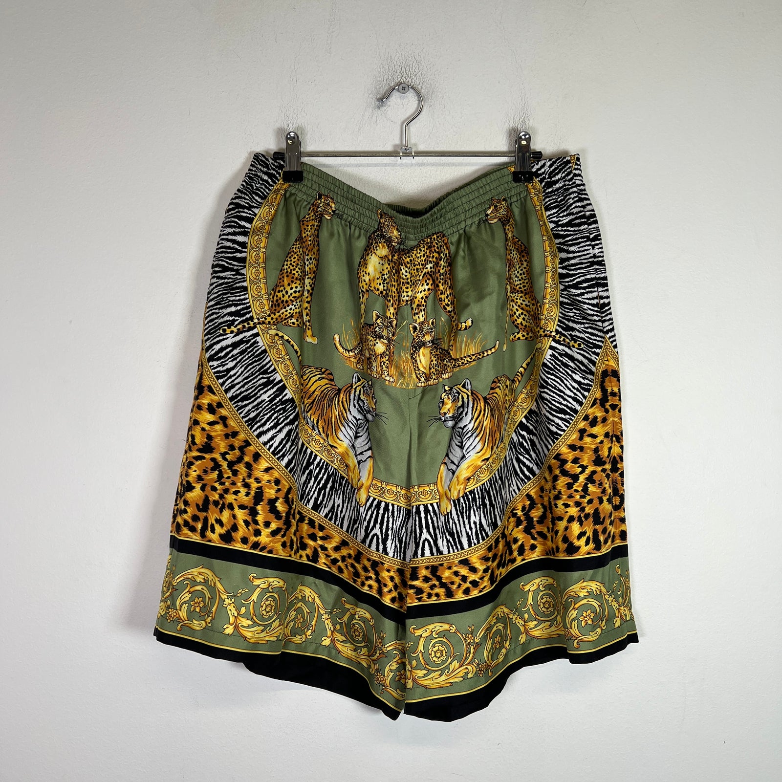Versace Wild Cats Print Silk Twill Shorts