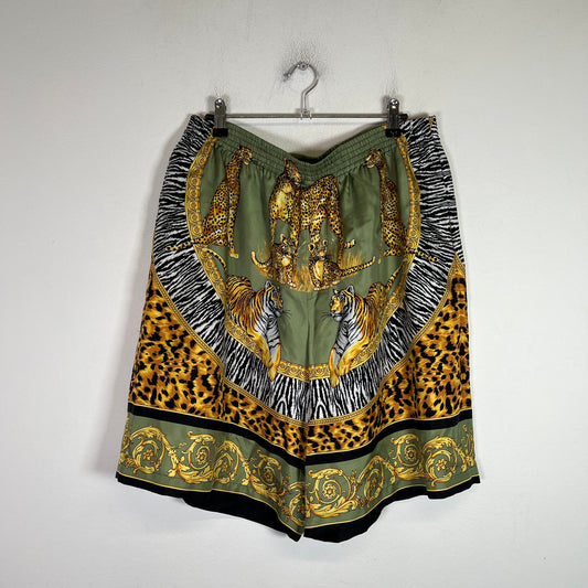 Versace Wild Cats Print Silk Twill Shorts