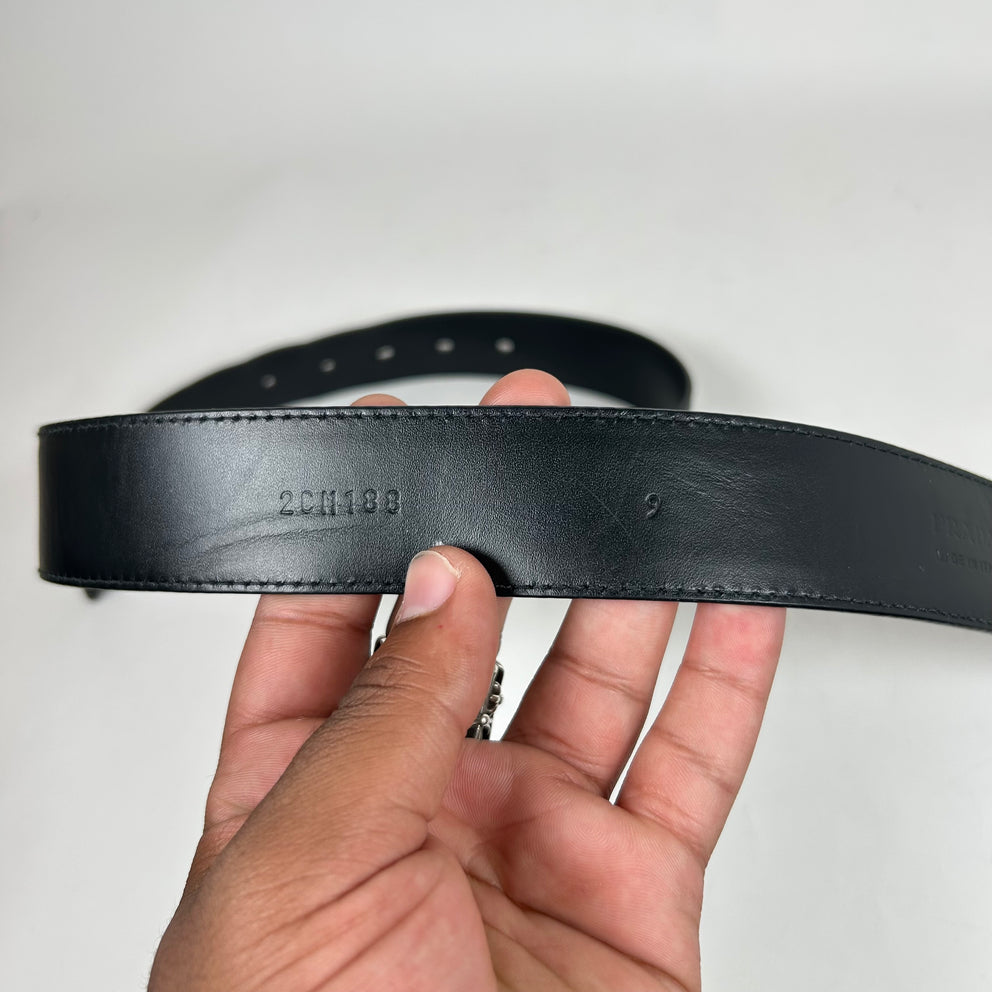 Prada Black Alligator Logo Belt Size 90