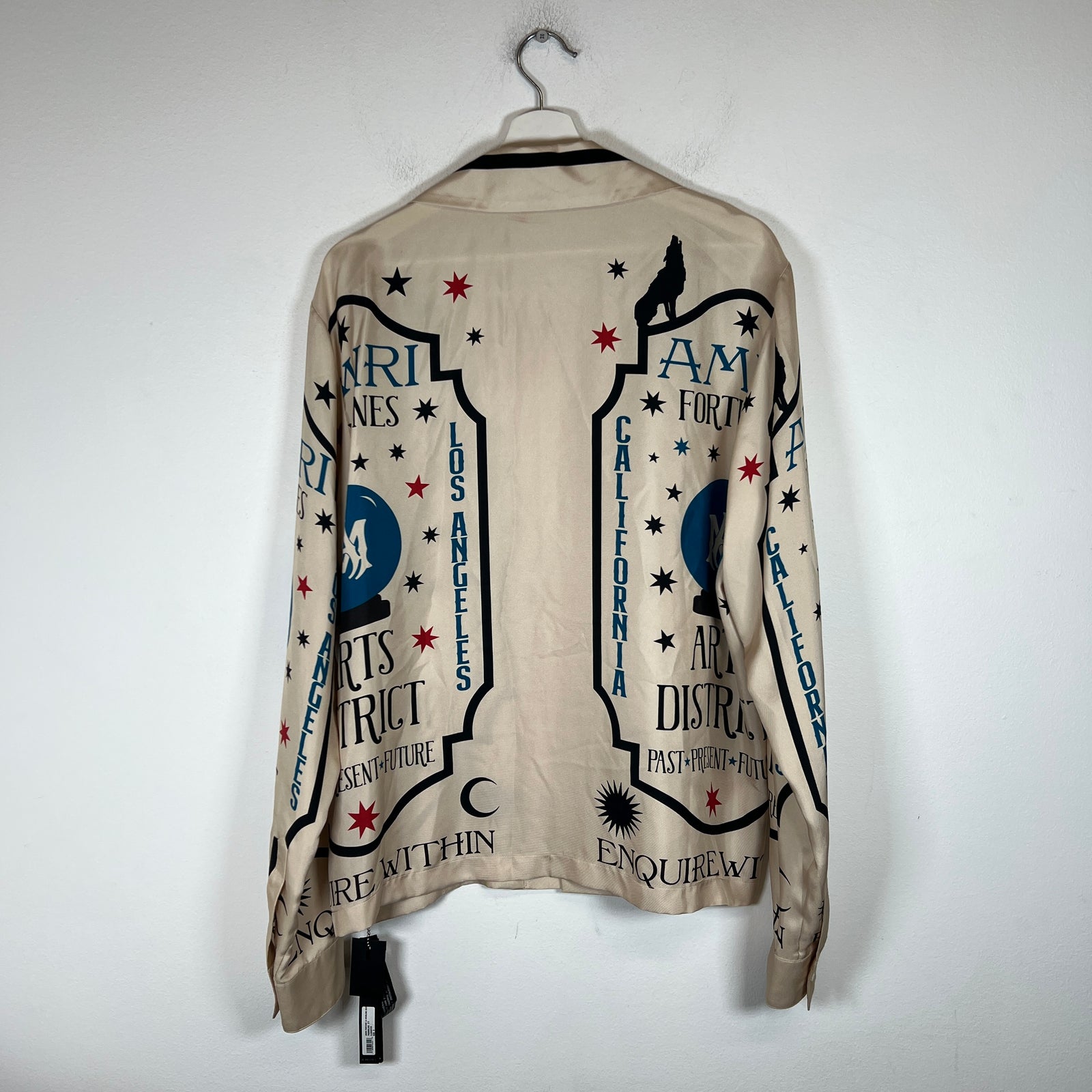Amiri Beige Fortune Silk Long Sleeve Button-Up Shirt Size S