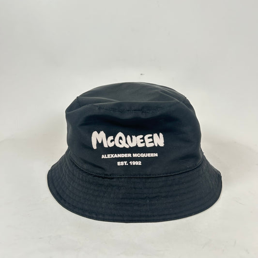Alexander McQueen Black Logo Bucket Hat Size L