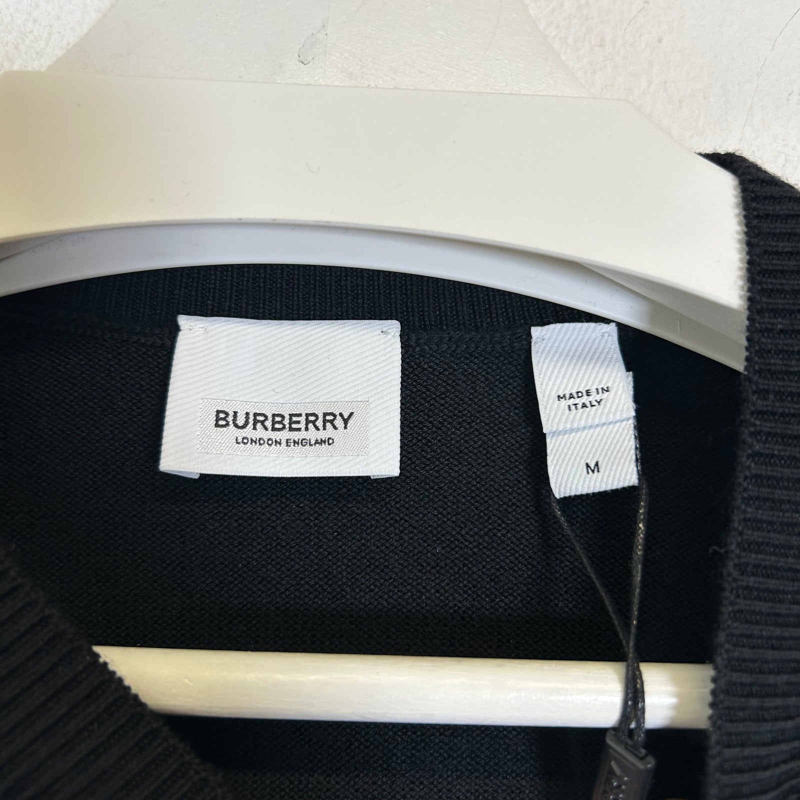 Burberry Black Intarsia Logo Wool Sweater Size M