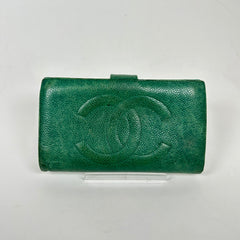 Chanel Green Pebbled Leather Bi-Fold Wallet