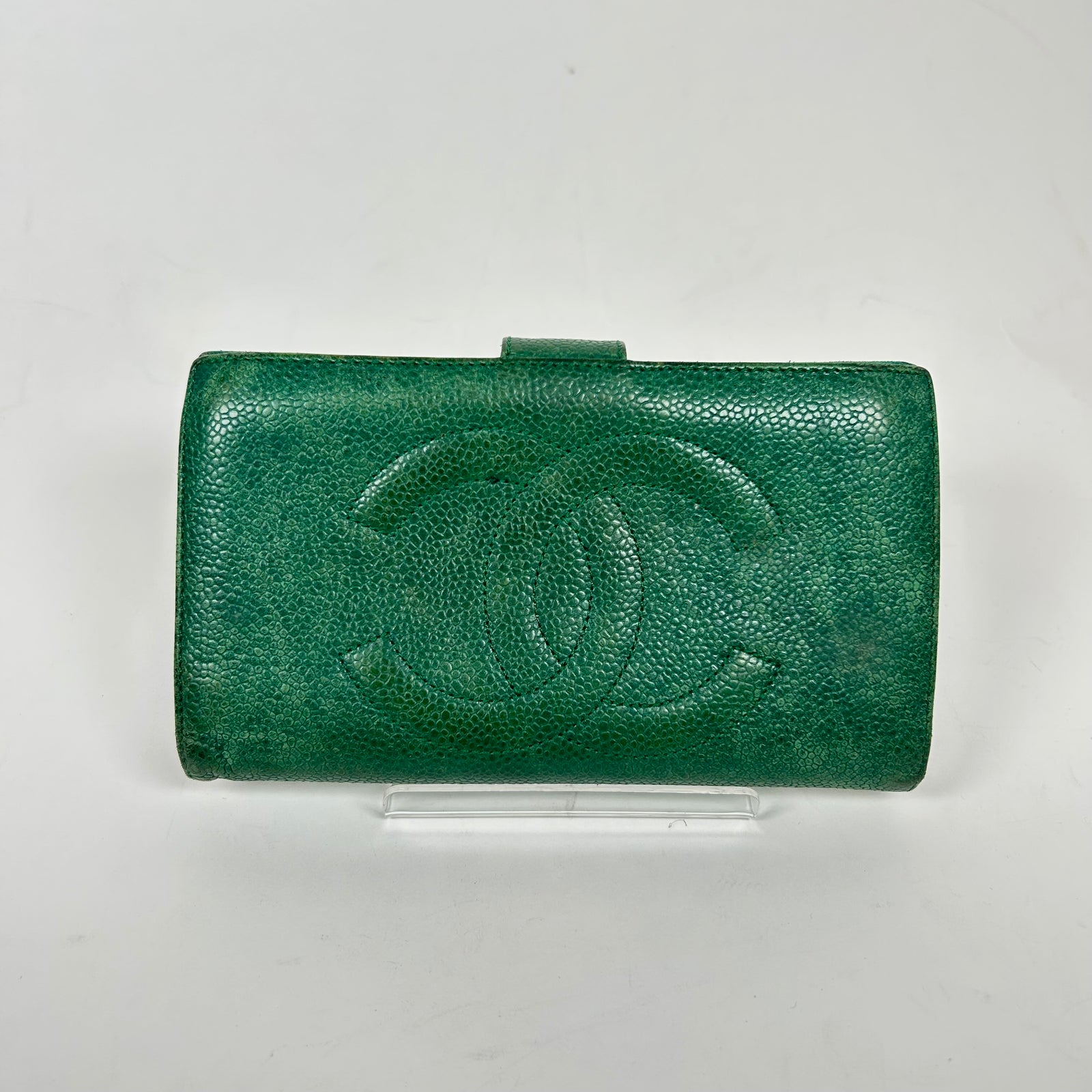 Chanel Green Pebbled Leather Bi-Fold Wallet