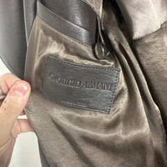Giorgi Armani Brown Leather Trench Coat Size L