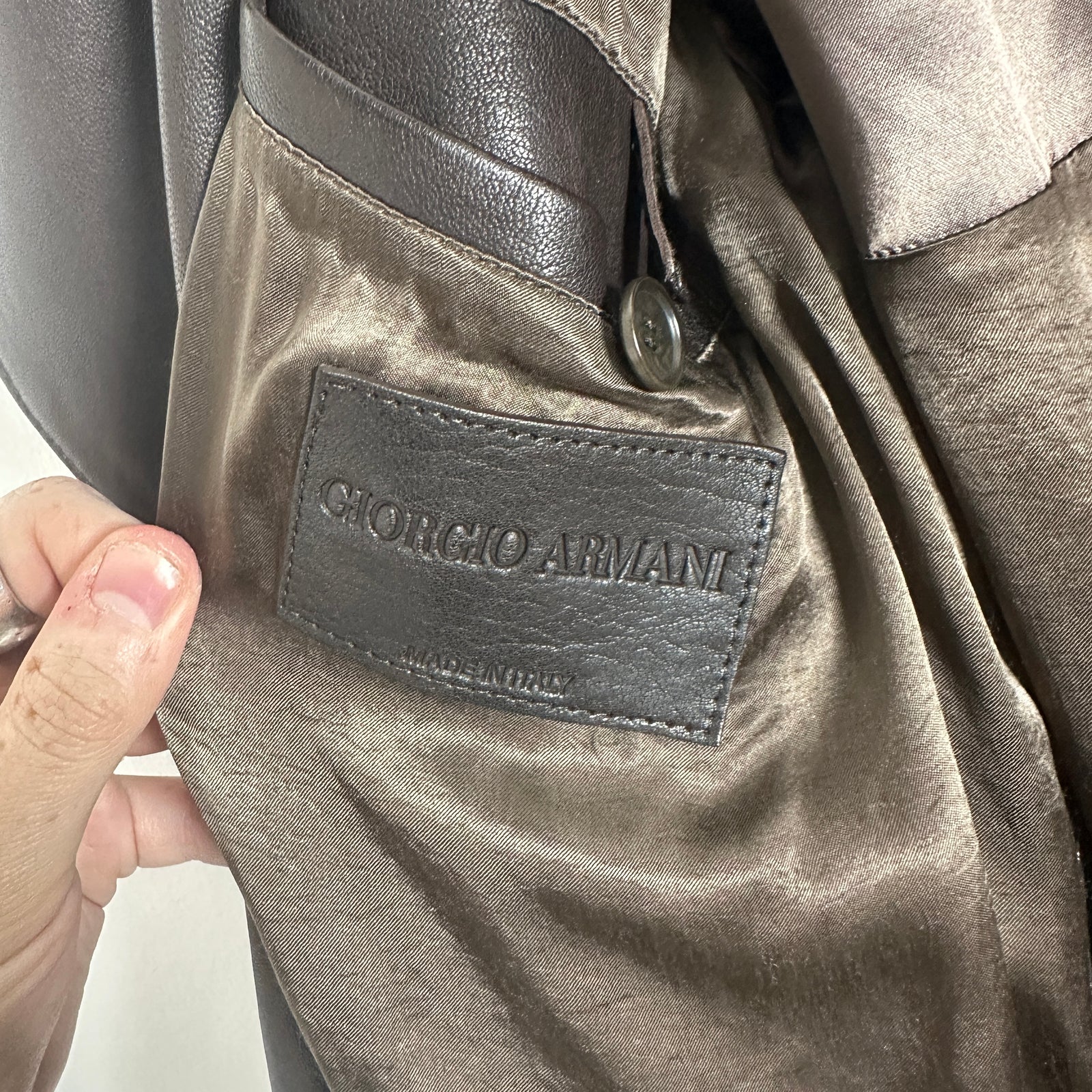 Giorgi Armani Brown Leather Trench Coat Size L