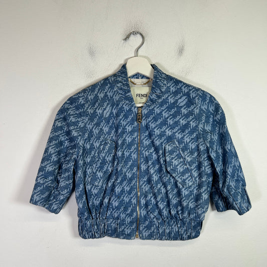 Fendi Graphic Print Denim Bomber Jacket