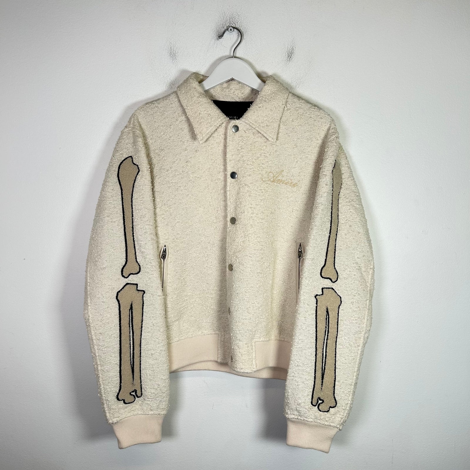 Amiri Boucle Wool Bone Bomber Jacket