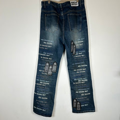 Who Decides War Blue Scripture Embroidered Jeans Size 38
