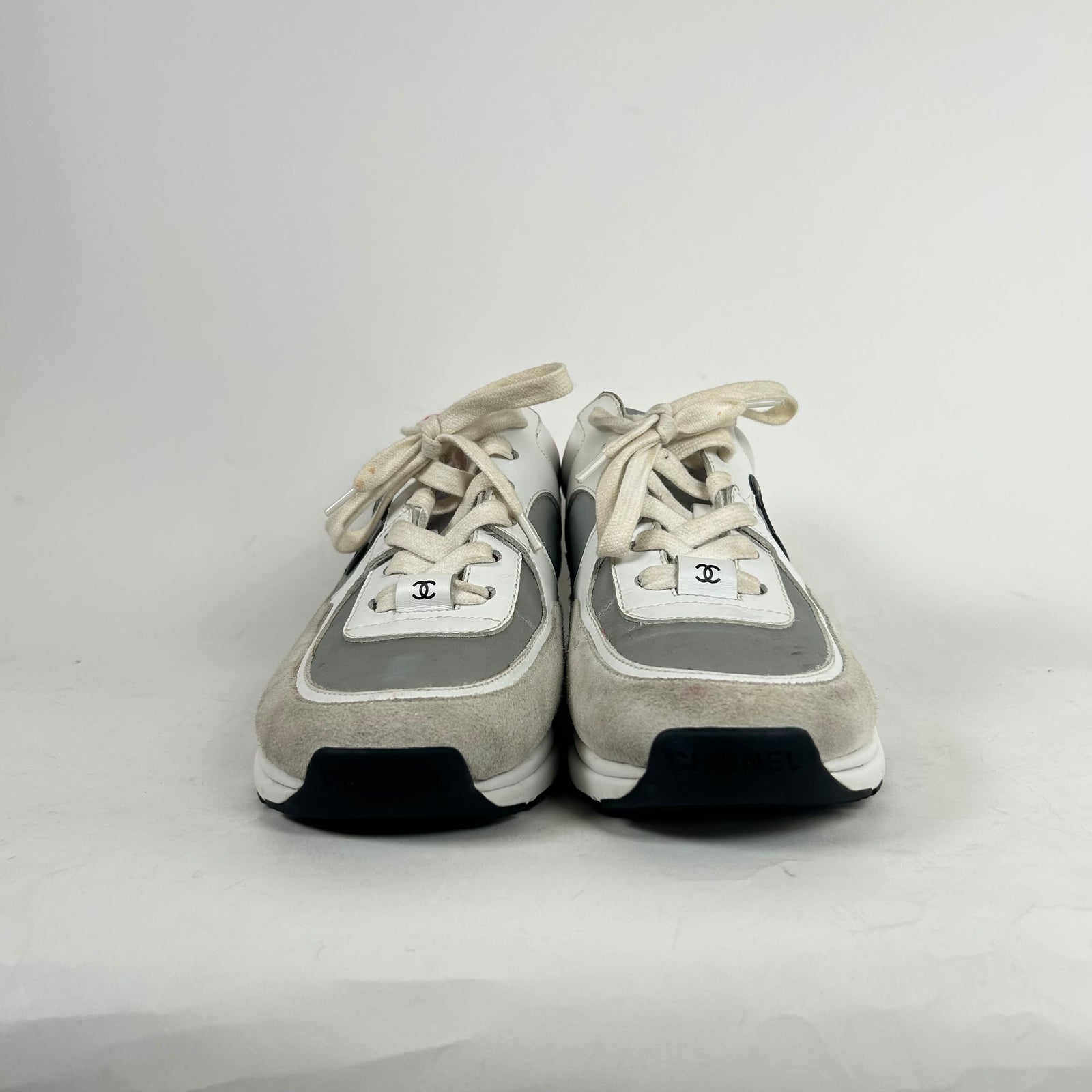 Chanel White/Pink CC Trainers Size 37