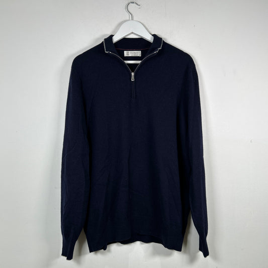 Brunello Cucinelli Navy Cashmere 1/4 Zip Size XL