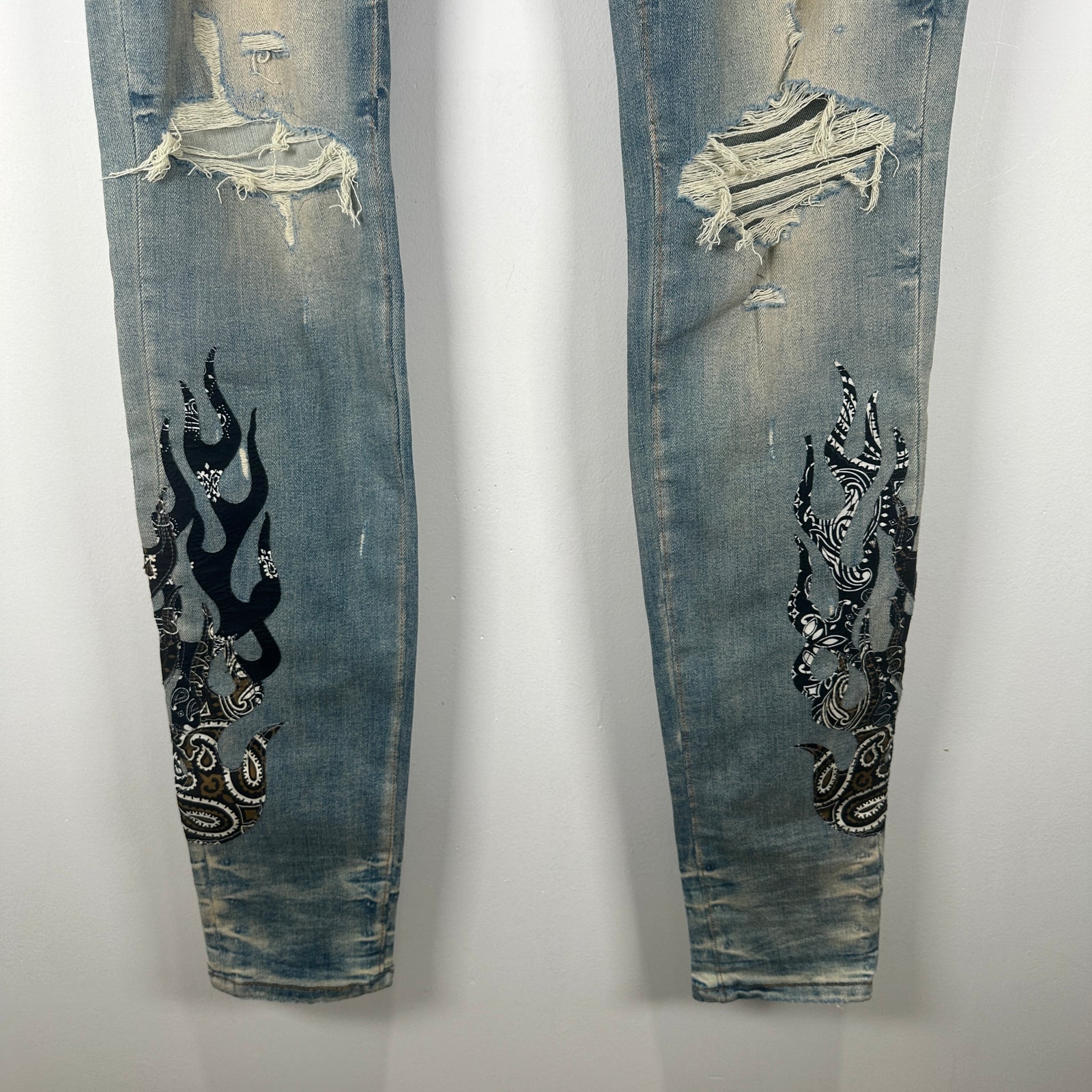 Amiri Lightwash Bandana Flame Jeans Size 38