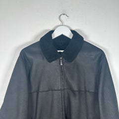 Burberry Black Sherling Leather Zip Up Jacket Size M