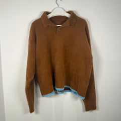 Jacquemus Neve Brushed Brown Stretch Knit Polo Sweater Size L