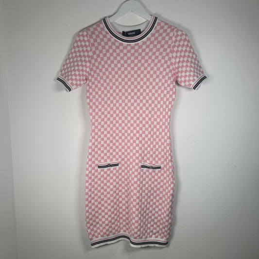 Versace Pink/White Jacquard Knit Check Dress Size 6