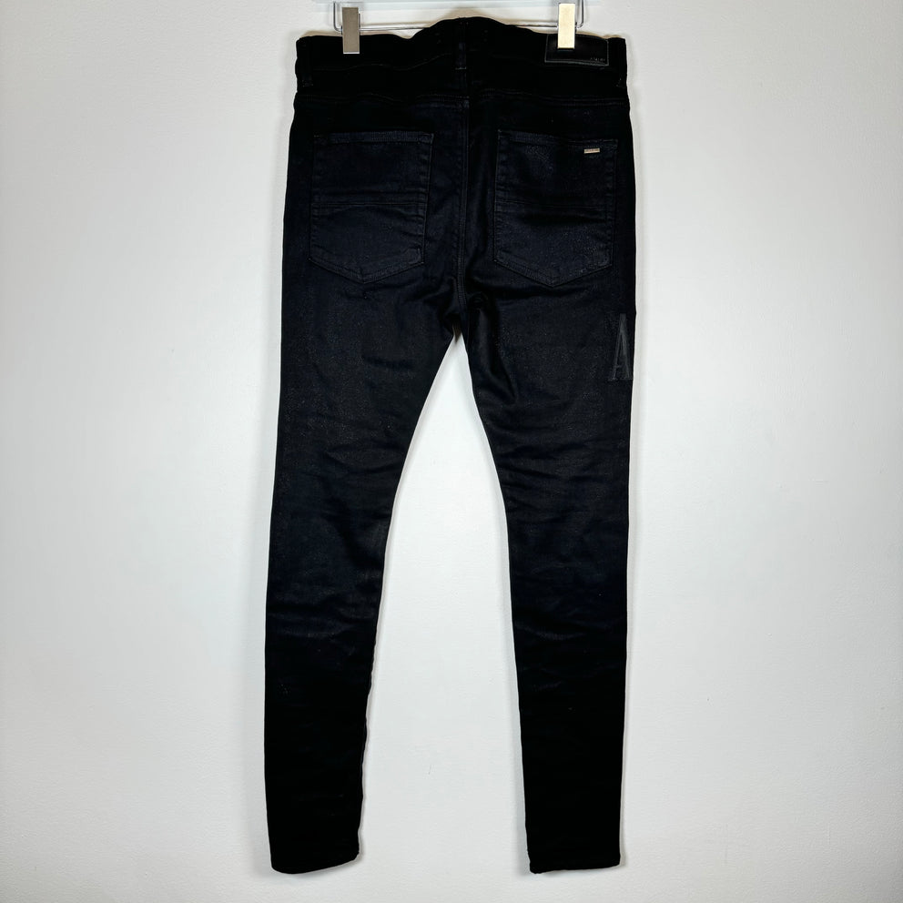 Amiri Black MX1 Embroidered Leather Logo Denim Jeans Size 33