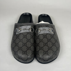 Gucci GG Supreme Grey Black Horsebit Mule Size 8
