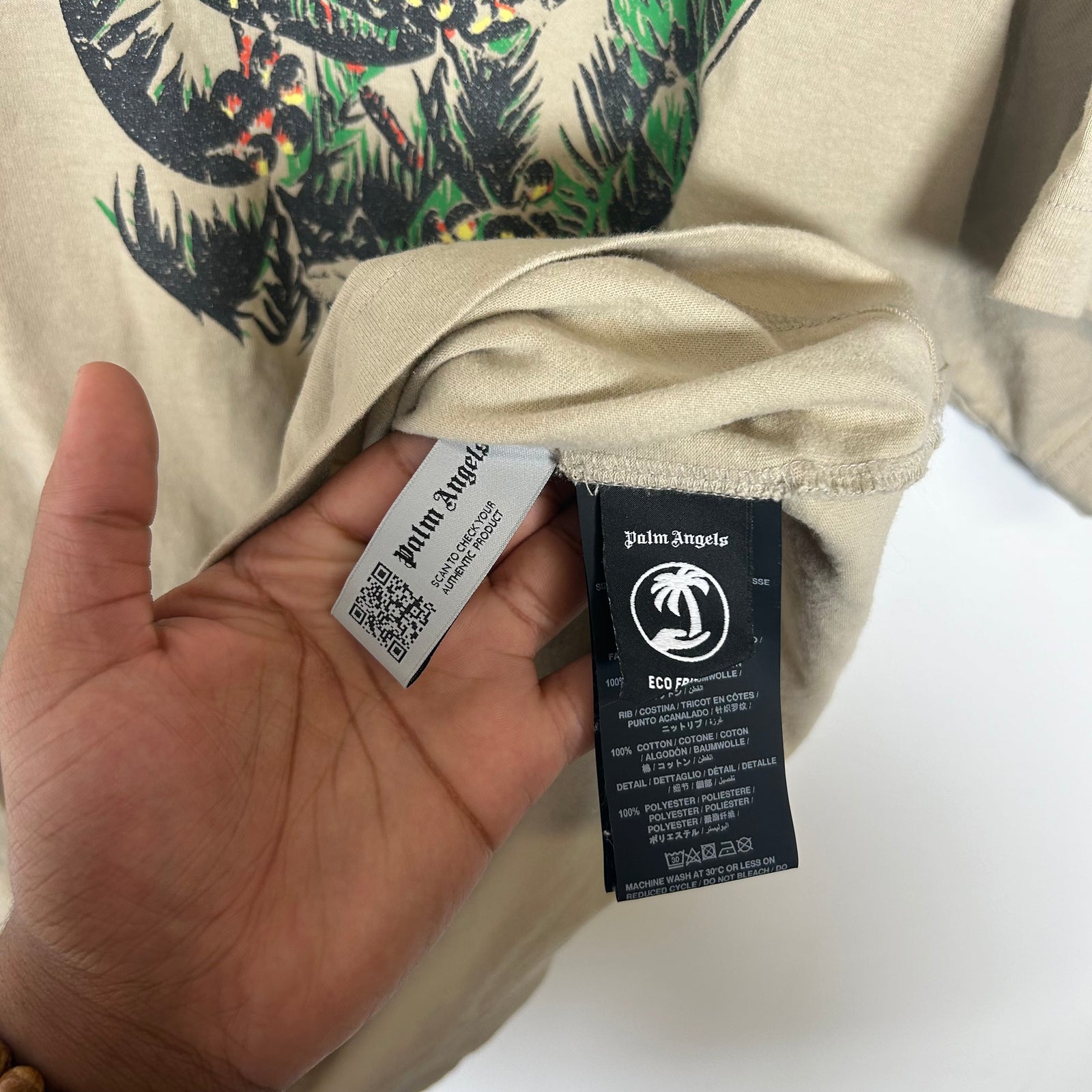 Palm Angels Beige Palm Tree Logo T-shirt Size S