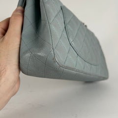 Chanel Light Baby Blue Quilted Caviar Medium Double Flap