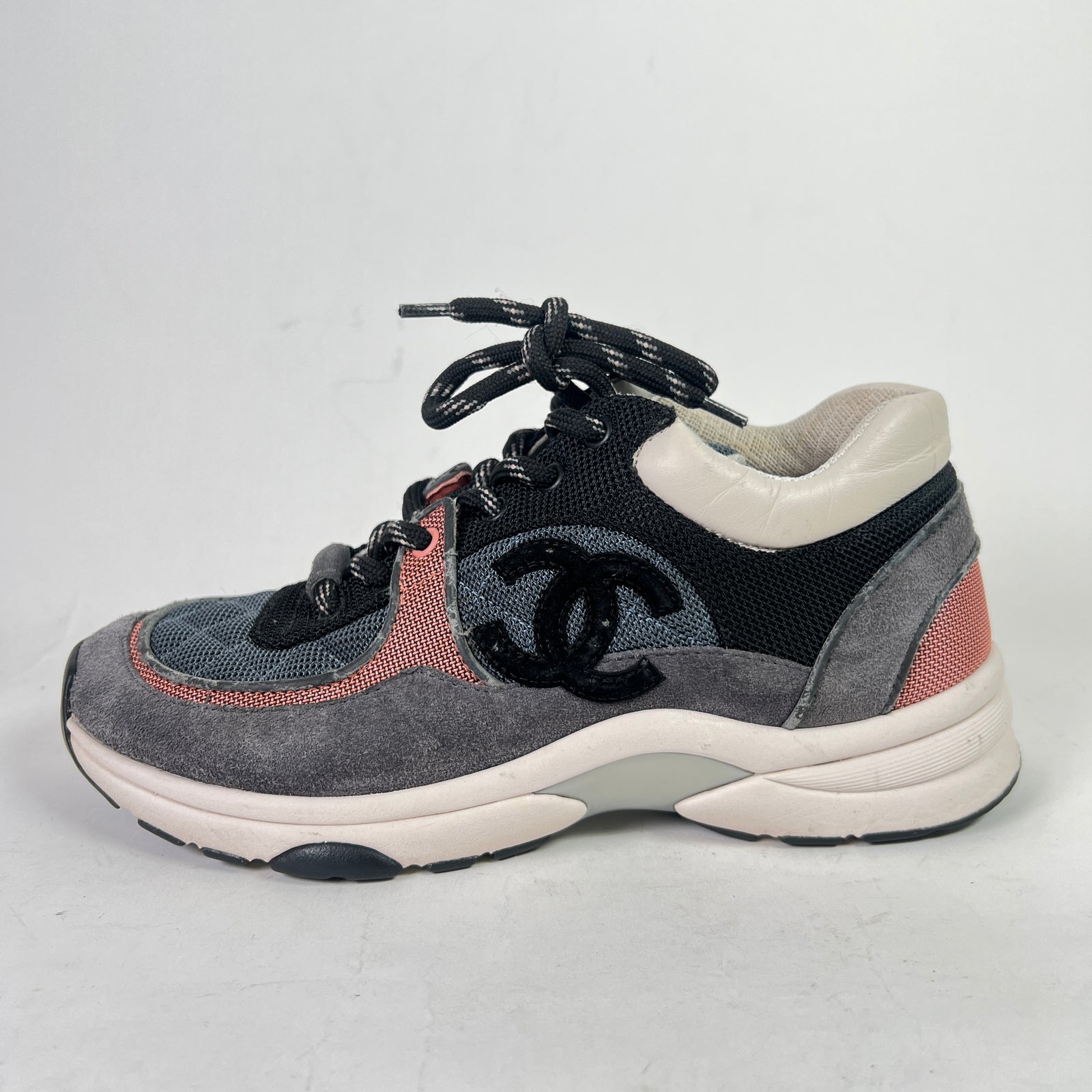 Chanel Grey/Pink Interlocking CC Runners