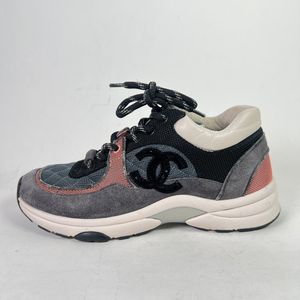 Chanel Grey/Pink Interlocking CC Runners