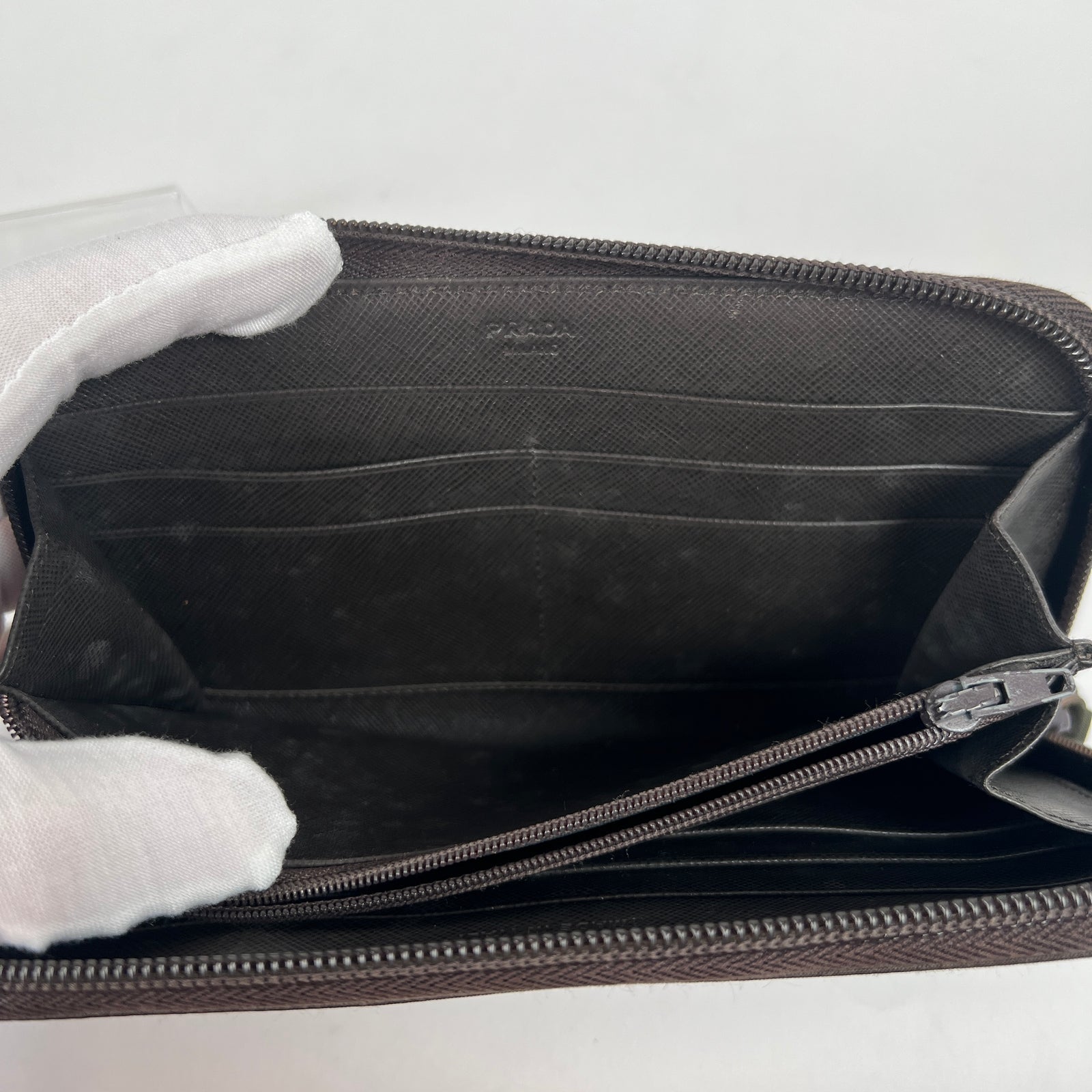 Prada Brown Nylon Zip Around Wallet