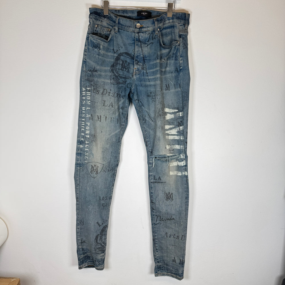 Amiri Lightwash Military Stencil Jeans Size 36
