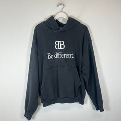Balenciaga Black 'Be Different' BB Logo Distressed Hoodie Size S