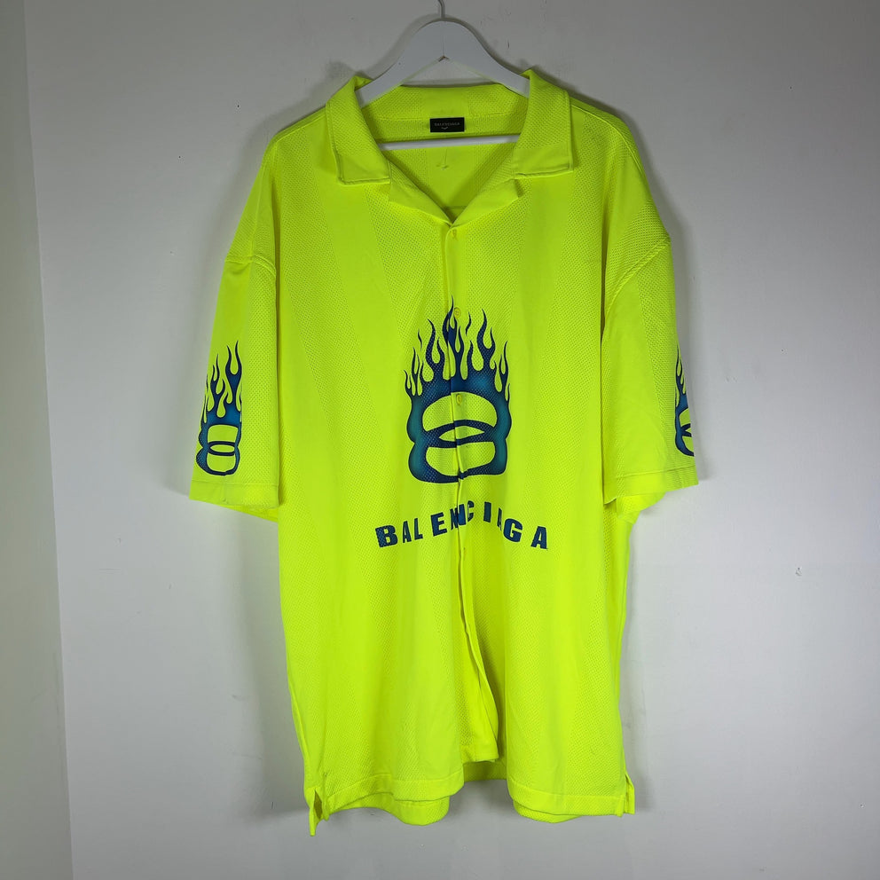 Balenciaga Unity Flame Button-Up Jersey Shirt