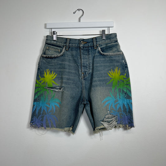 Amiri Palm Trees Lightwash Denim Shorts