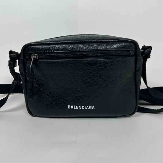 Balenciaga Black Leather Small Logo Crossbody Bag
