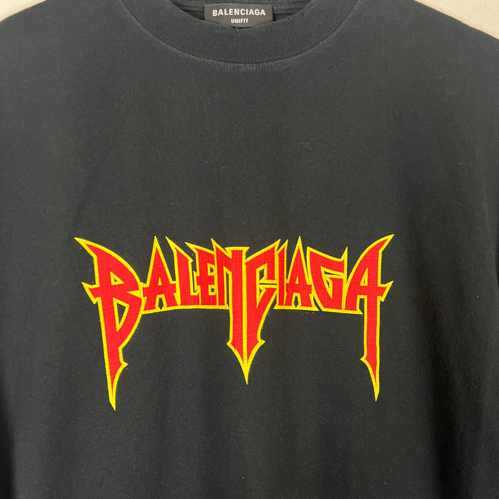 Balenciaga Black Metal Logo T-Shirt Size 2