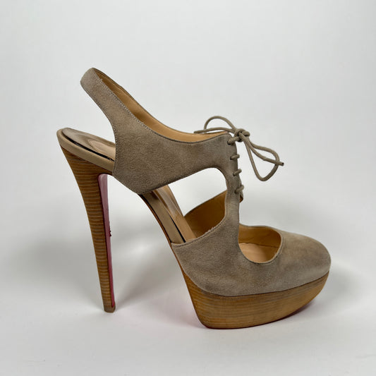 Christian Louboutin Beige Lasagi 140 Suede Slingback Pumps Size 39