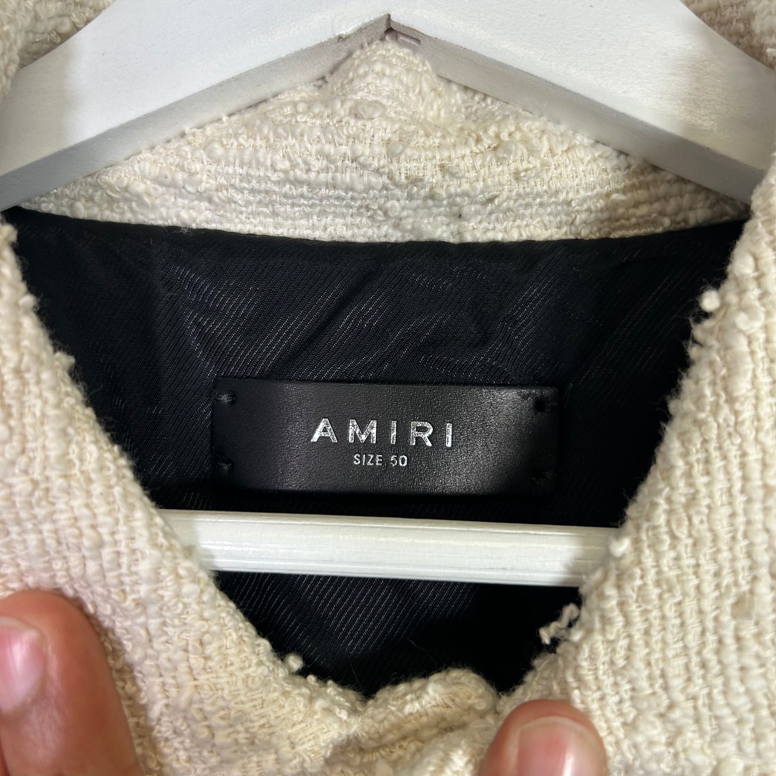 Amiri Boucle Wool Bone Bomber Jacket