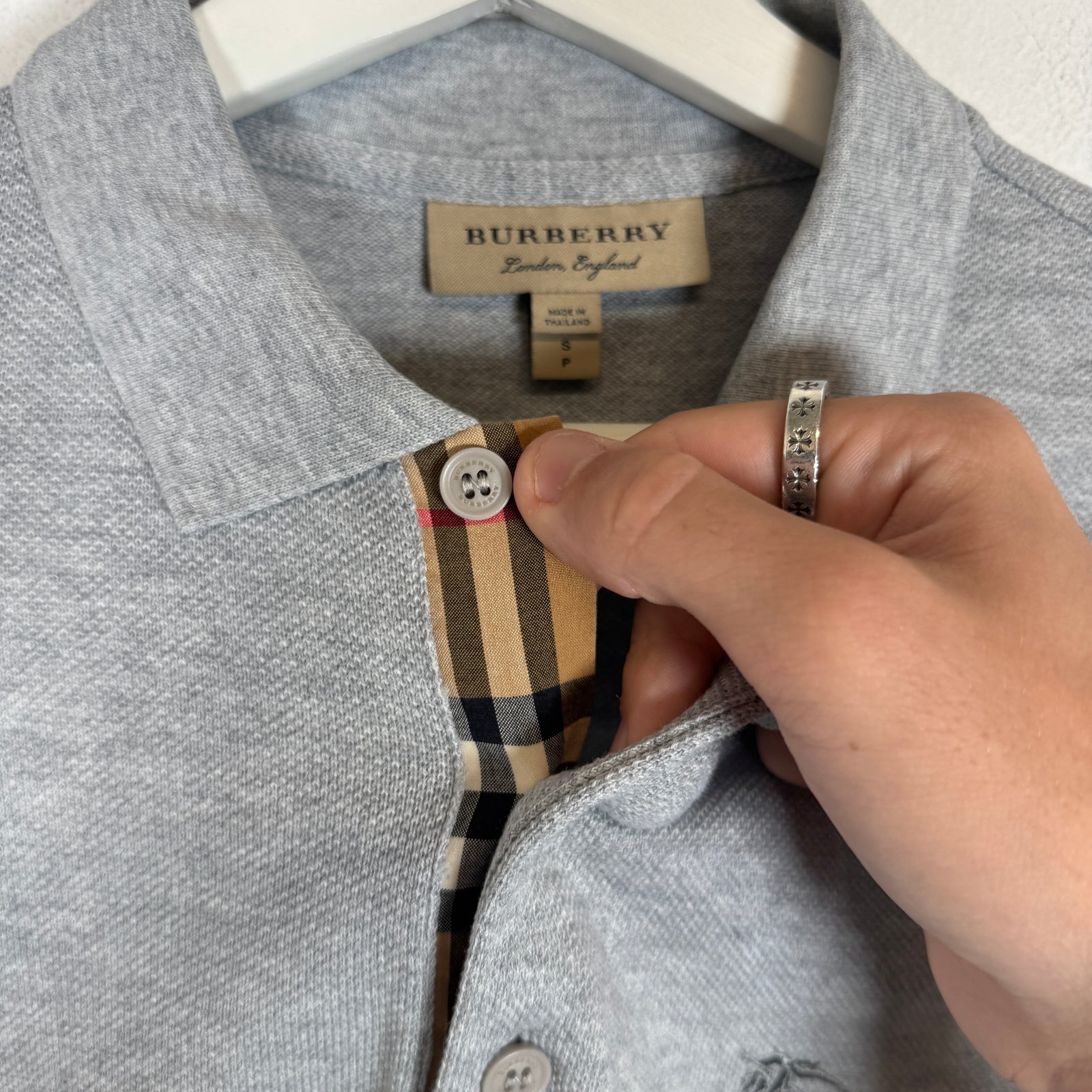 Burberry Grey Check Longsleeve Polo Size S