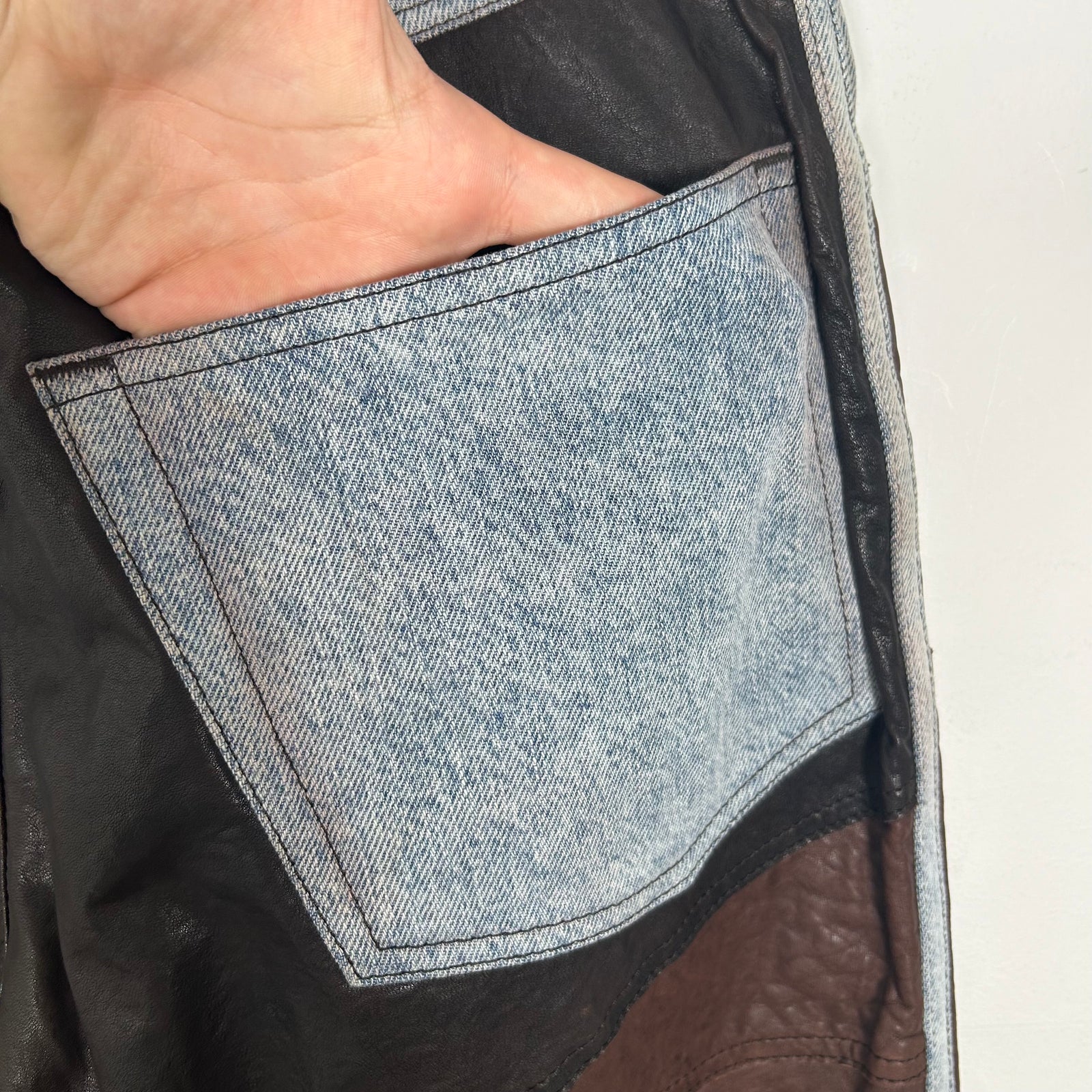 Acne Studios Leather Patchwork Denim Pants Size 32