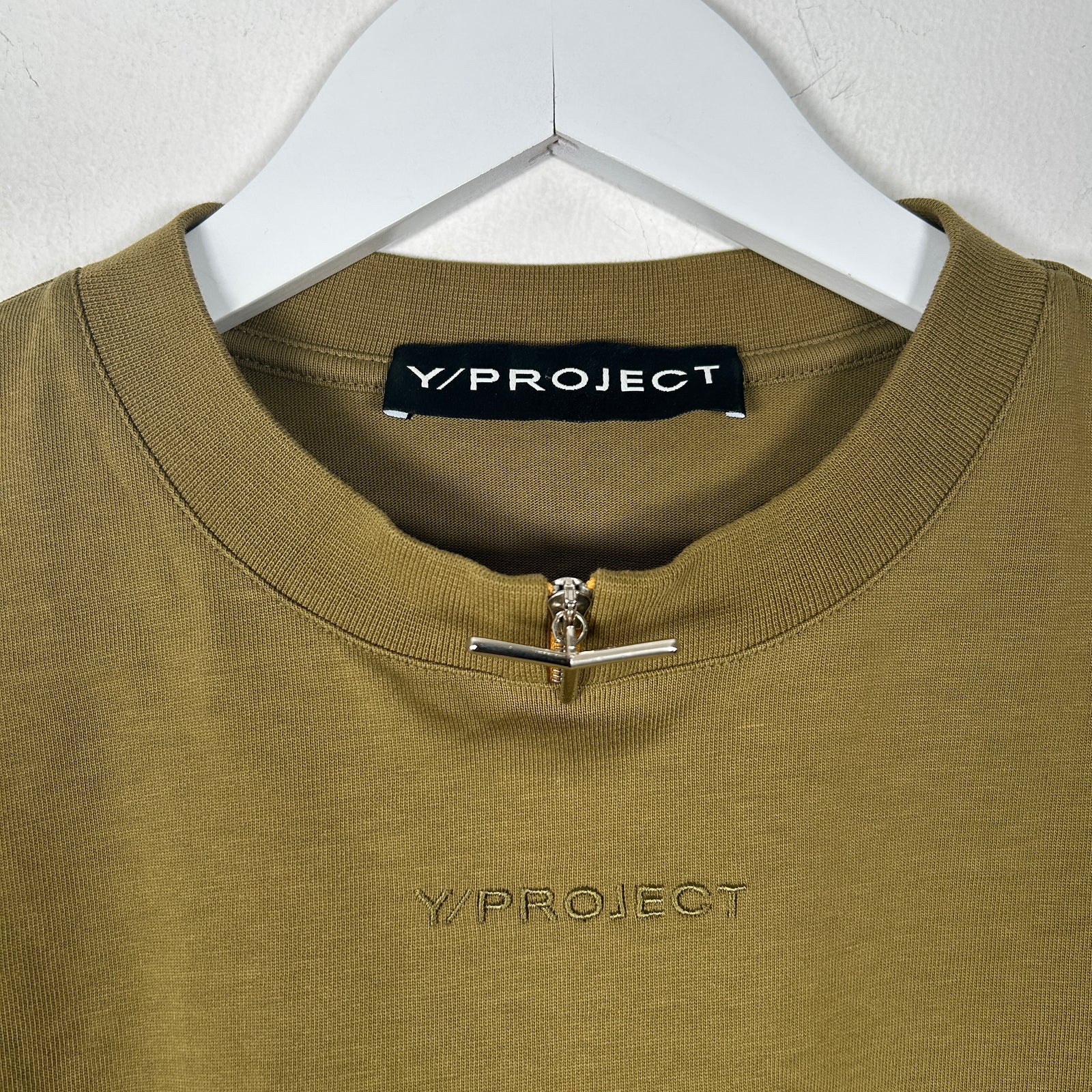 YProject Olive Zipper Collar T-Shirt Size M