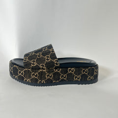 Gucci Black Denim GG Jacquard Sandals Size 37