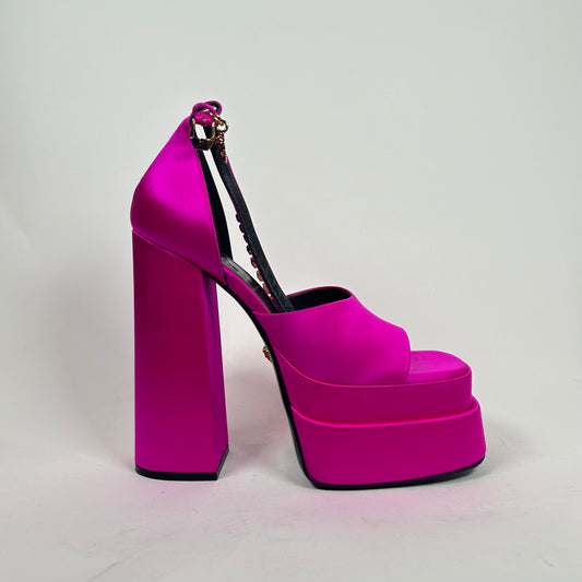 Versace Pink Satin Platform Heels Size 39.5