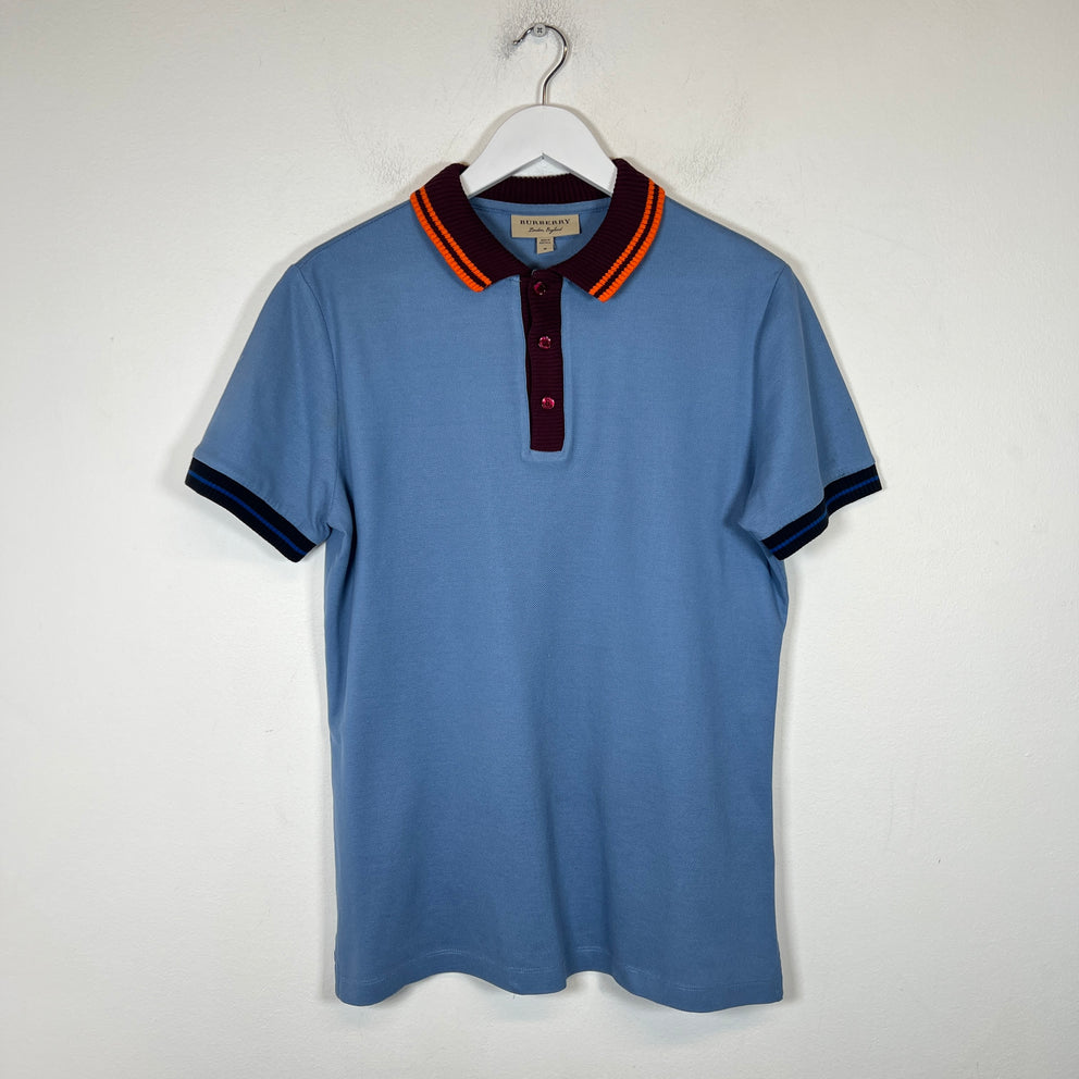 Burberry Blue/Burgundy Knitted Polo Shirt Size M