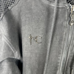 Thug Club Cropped Mesh Panel Zip Up Hoodie Size M