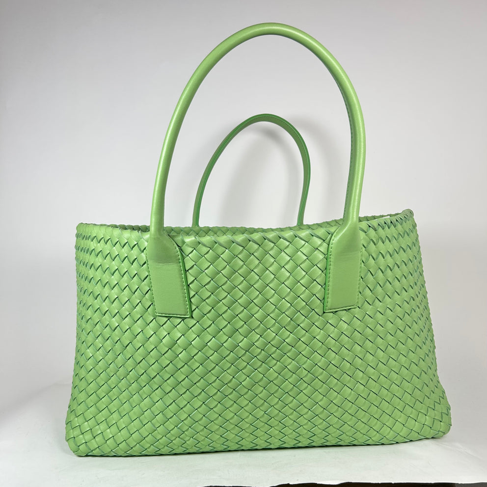 Bottega Veneta Lime Green Nappa Intrecciato Medium Cabat Tote Bag
