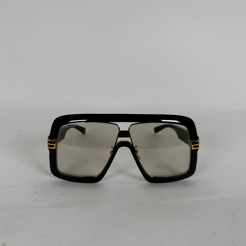 Gucci Black/Gold Square Aviator Sunglasses