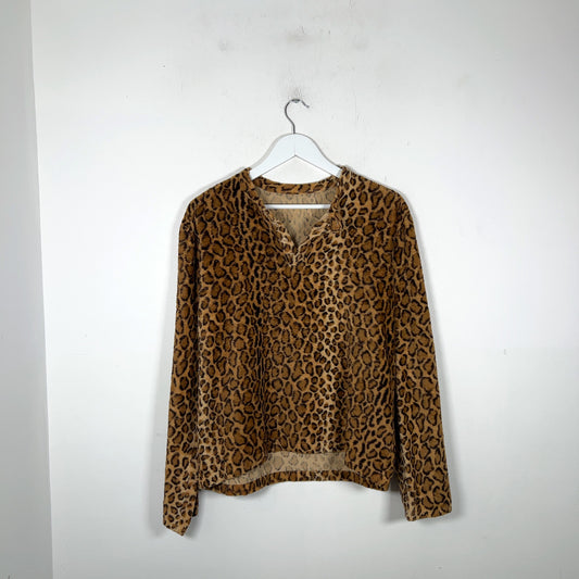 20471120 1/4 Button Leopard Fleece Henley Longsleeve