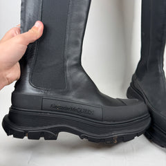 Alexander McQueen Black Knee High Tread Slick Boots Size 42