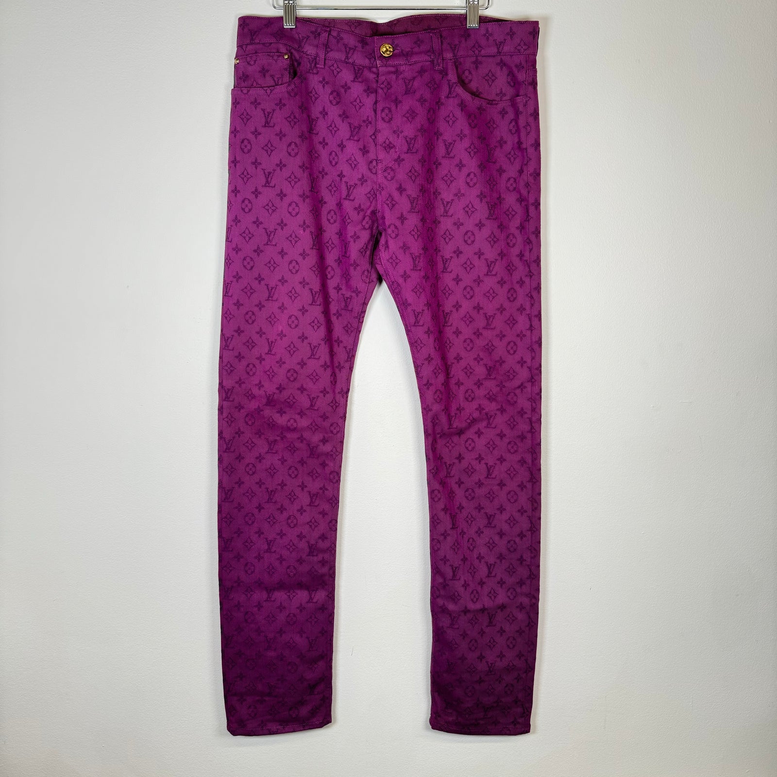 Louis Vuitton Purple Monogram Slim Denim Jeans Size 34