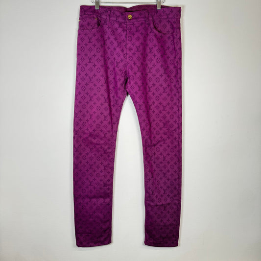 Louis Vuitton Purple Monogram Slim Denim Jeans Size 34