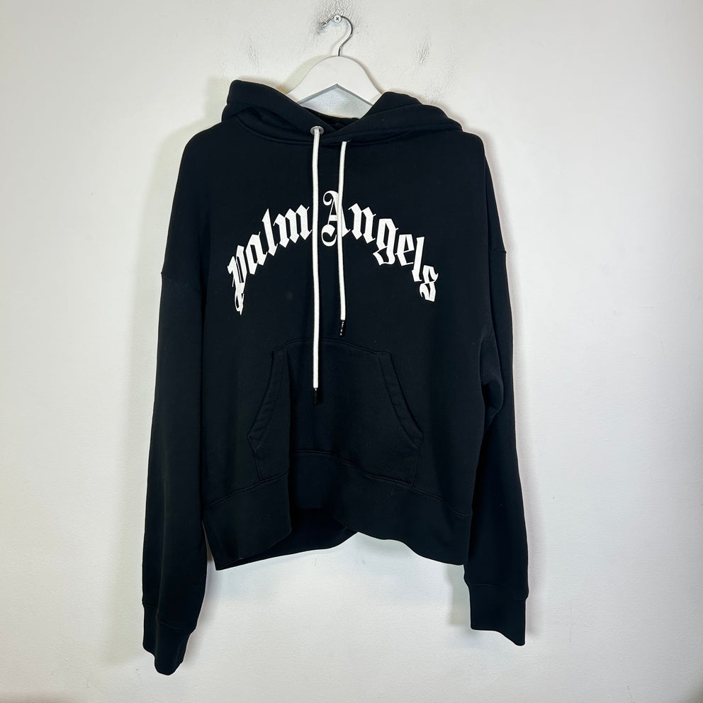 Palm Angels Black Curved Logo Hoodie Size S