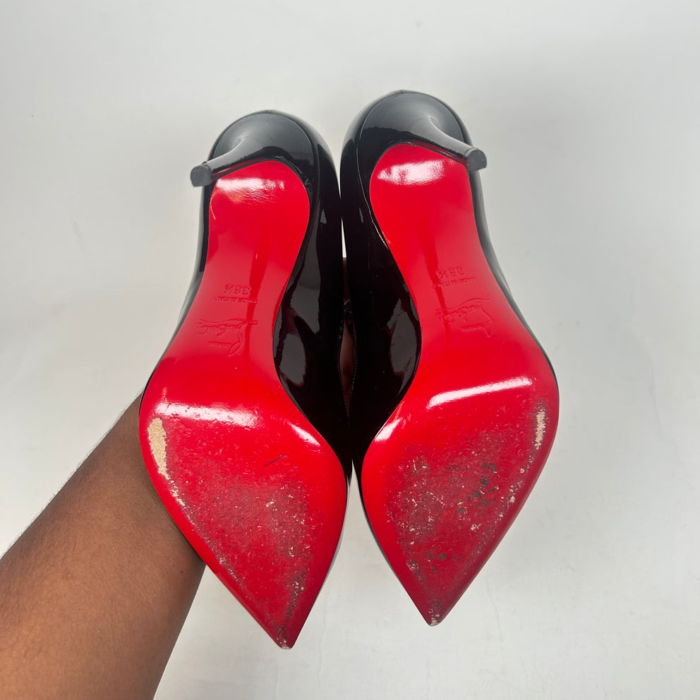 Christian Louboutin Black Patent Hot Chick 100 Heels Size 38.5