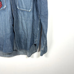 Saint Laurent FW17 Military Logo Patch Denim Button-Up T-Shirt